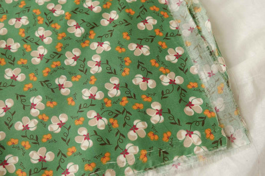 Meadow Green Floral Cotton Poplin Fabric, Crisp Lightweight Shirting Weight, 1.97 Yards