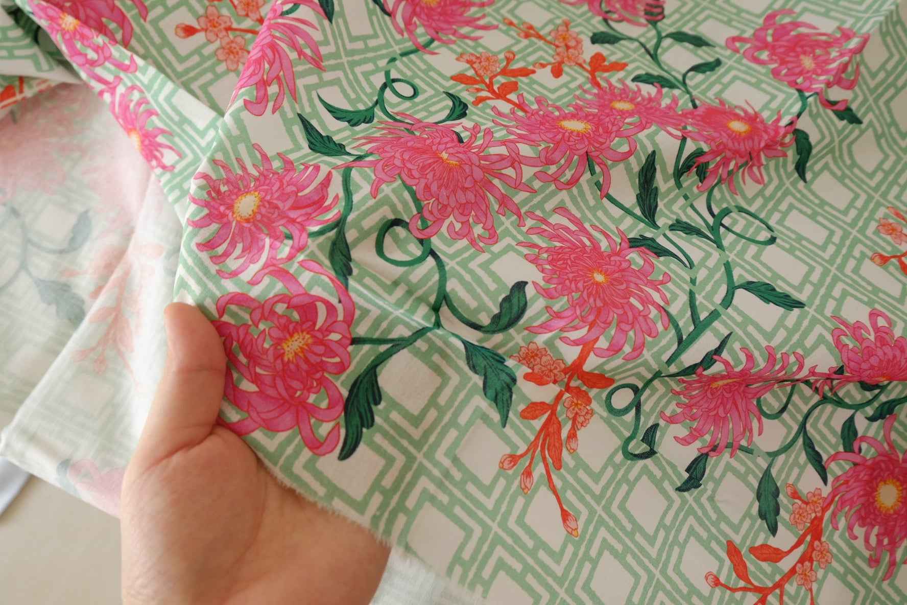 Pink Floral Geometric Cotton Fabric – 2.2 yd