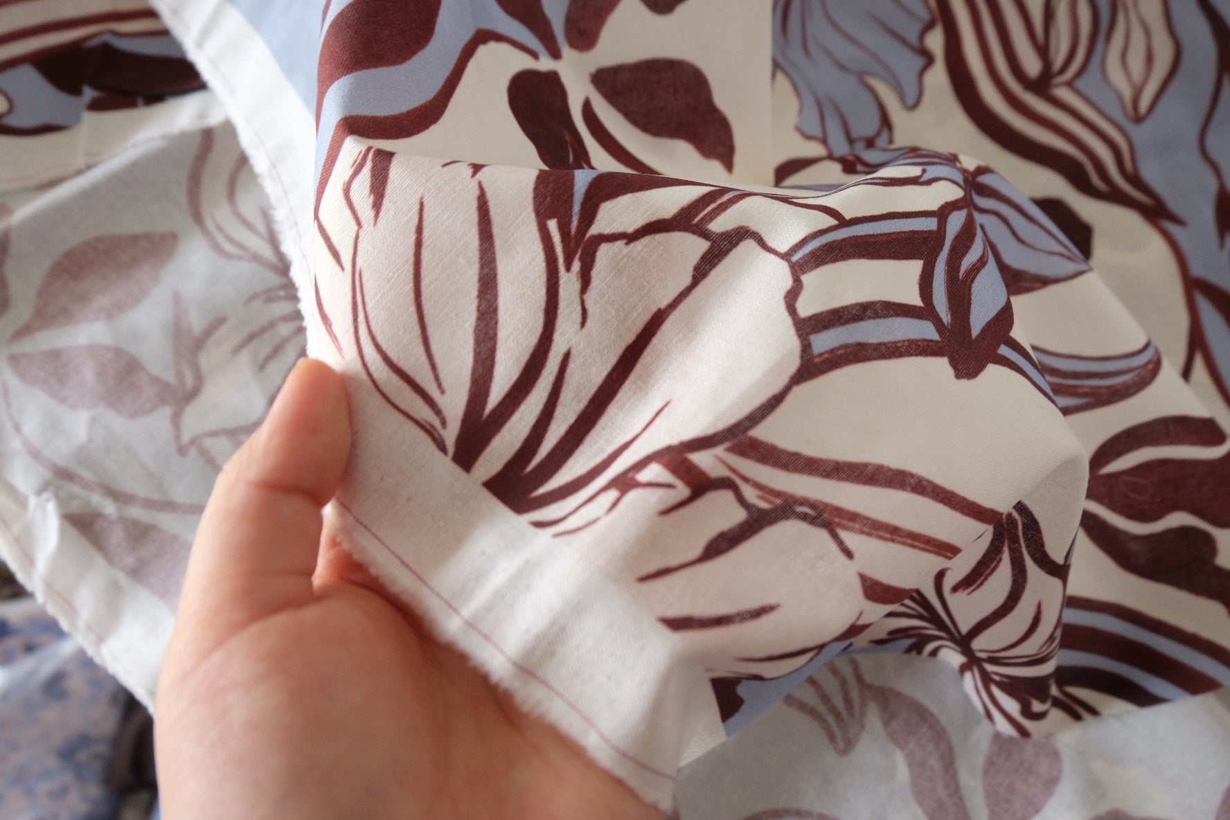 Burgundy Floral Linen Cotton Blend Fabric – 3.3 yd