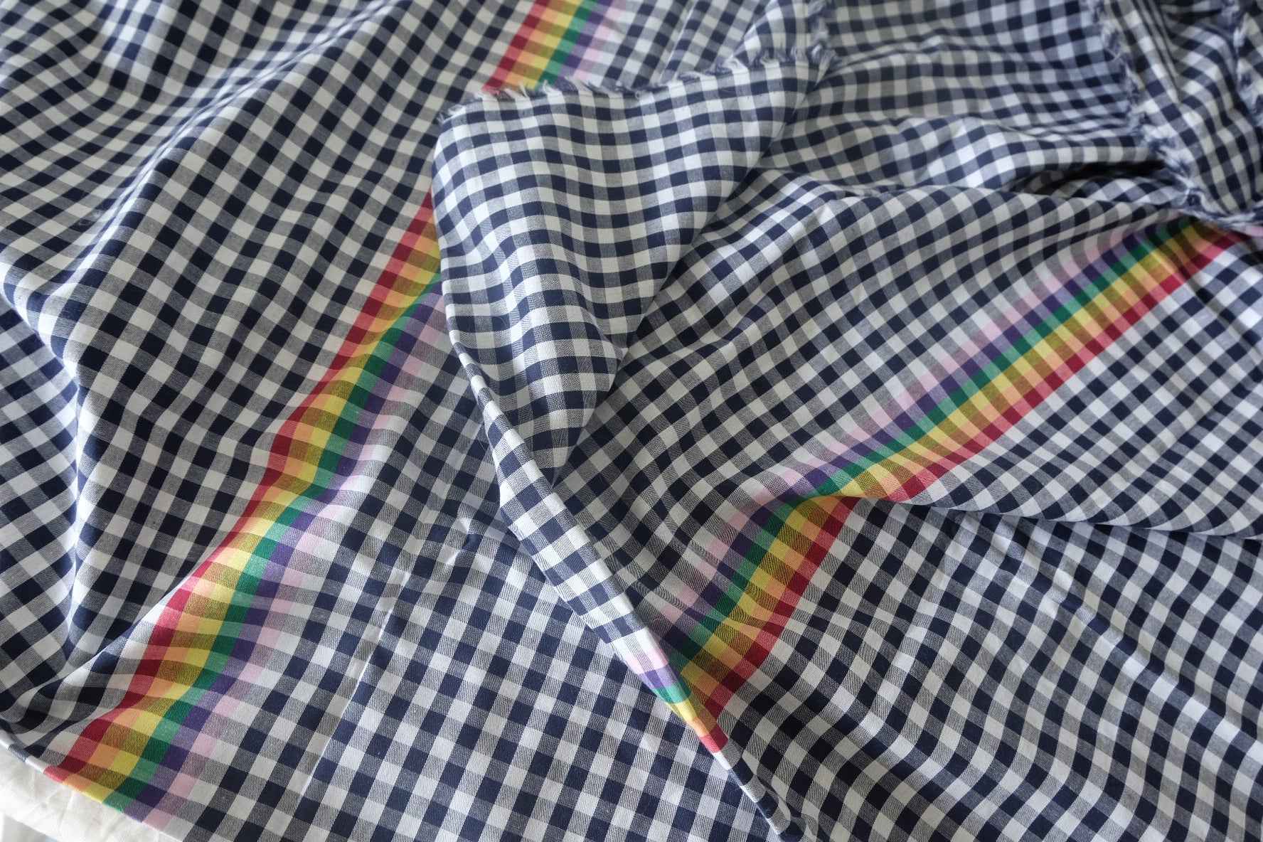 Navy Gingham Rainbow Border Yarn-Dyed Cotton Fabric – 1.6 Yards