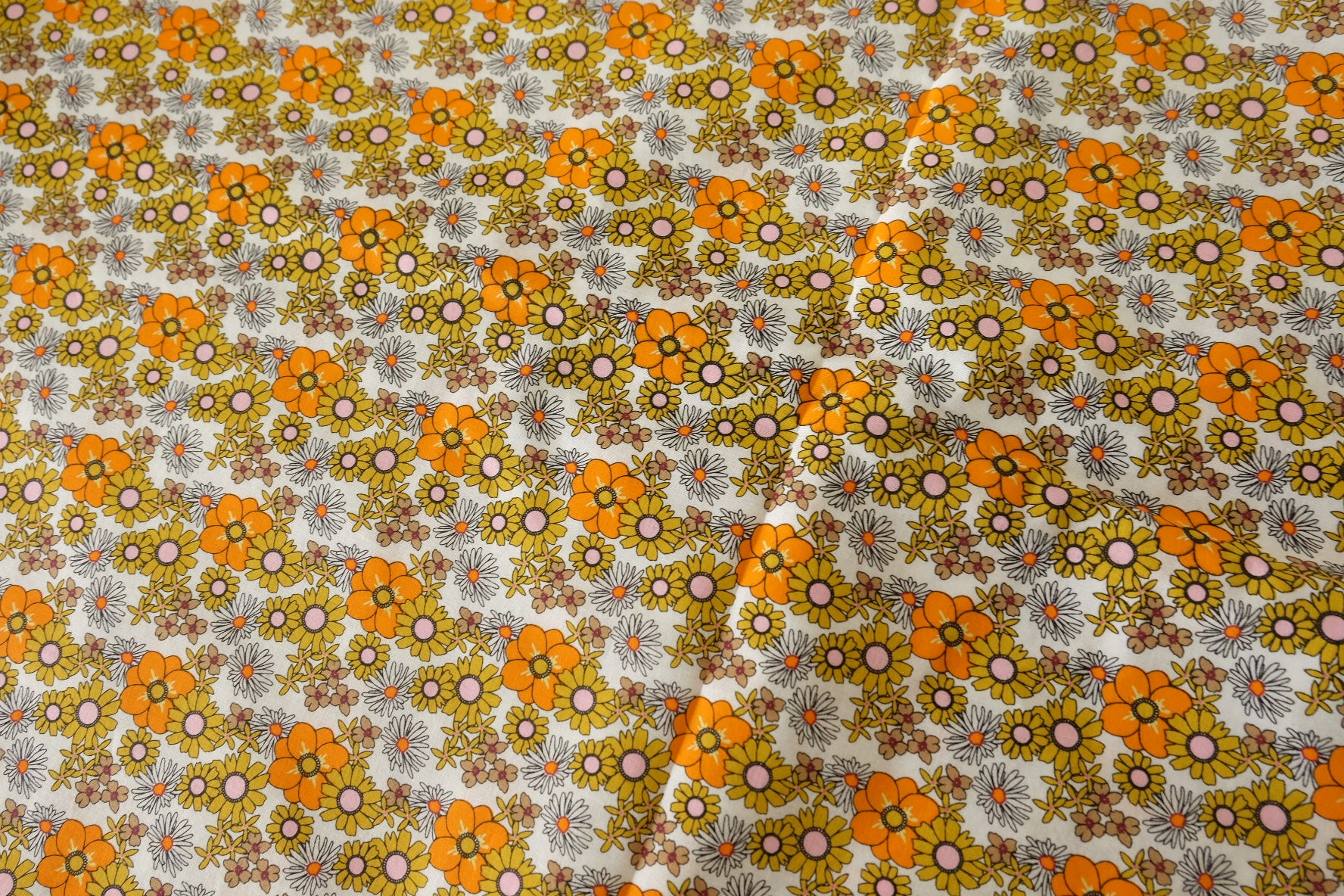 Retro Orange & Olive Floral Cotton – 2.2 yd