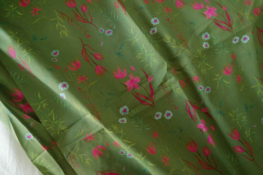 Olive Green Floral Cotton Lawn Fabric – 3.3 yd