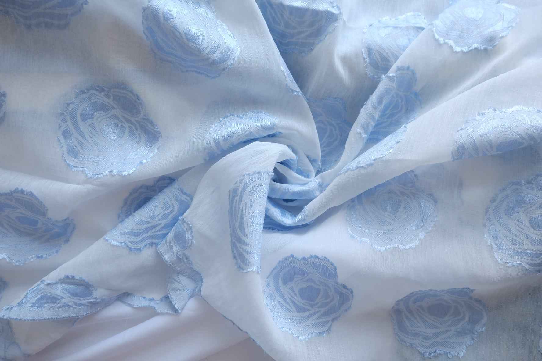 Pale Blue 3D Embroidered Nylon Organza Fabric - 3.28 yd