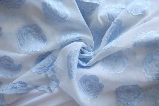 Pale Blue 3D Embroidered Nylon Organza Fabric - 3.28 yd
