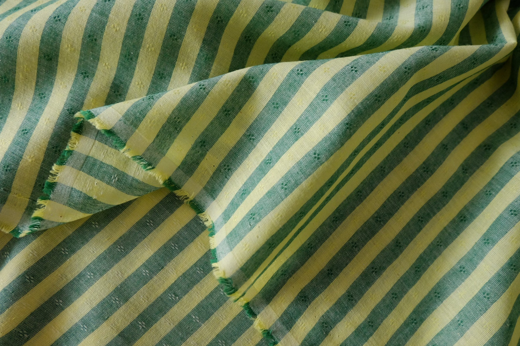 Green & Yellow Jacquard Stripe Cotton Fabric 2.2 yd