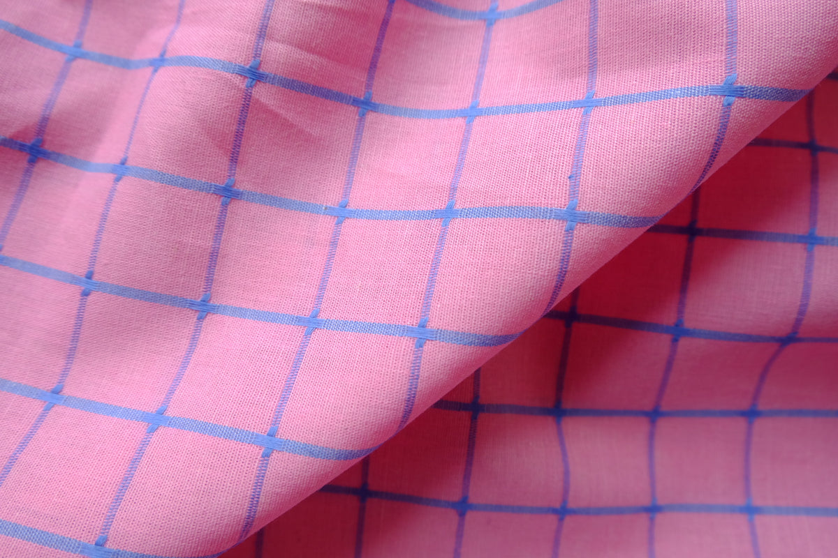 Pink & Blue Windowpane Jacquard Cotton – 2.2 yd