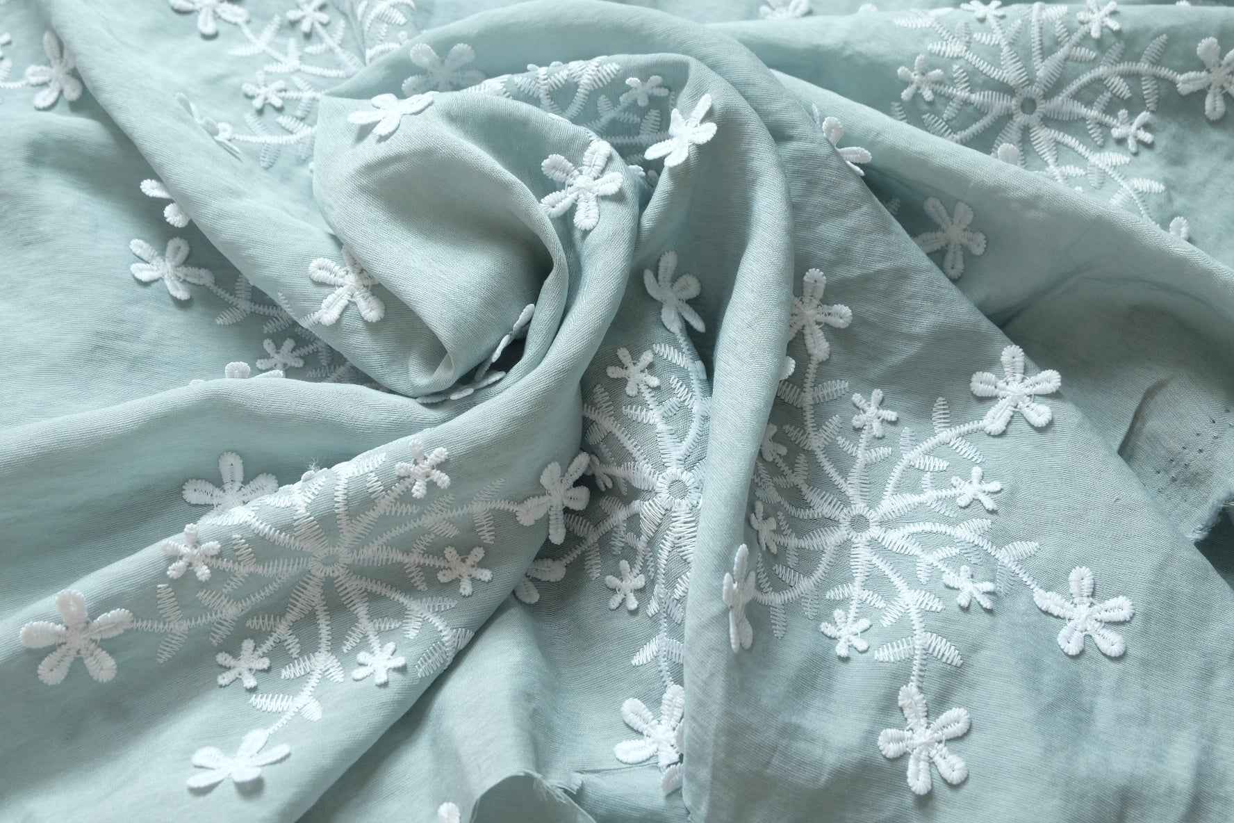 Tencel Linen Embroidered Gauze Fabric, Sheer Floral Dress Weight, 3.28 Yards
