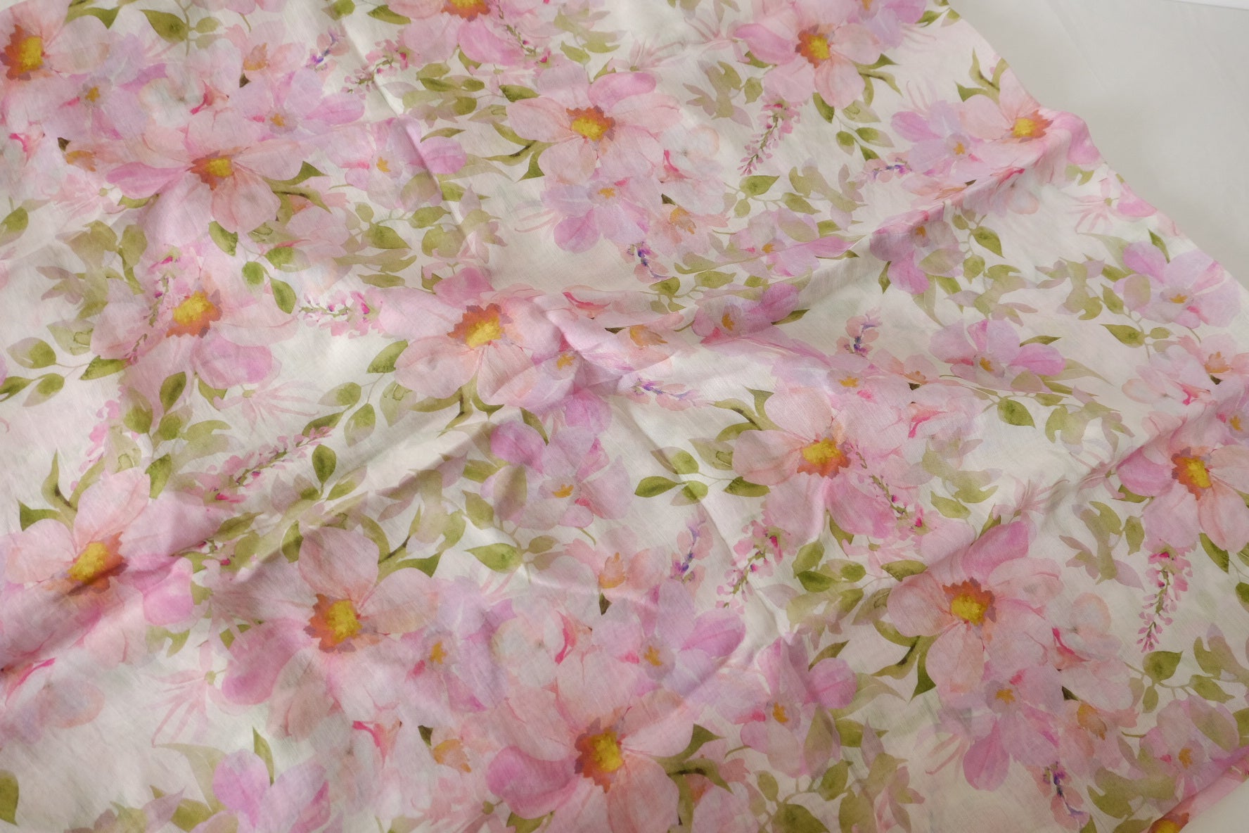 Pink Watercolor Floral Tencel Ramie Blend Fabric – 3.3 yd
