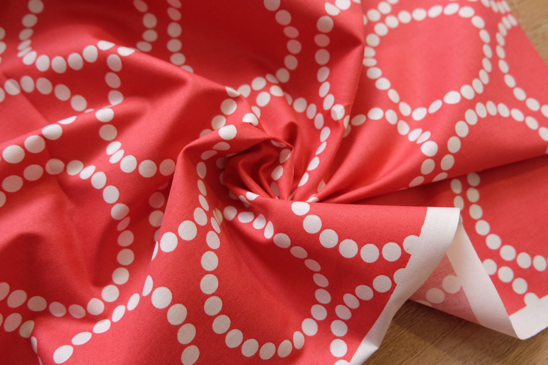 Coral Dot Ring Cotton Fabric – 2.2 Yards