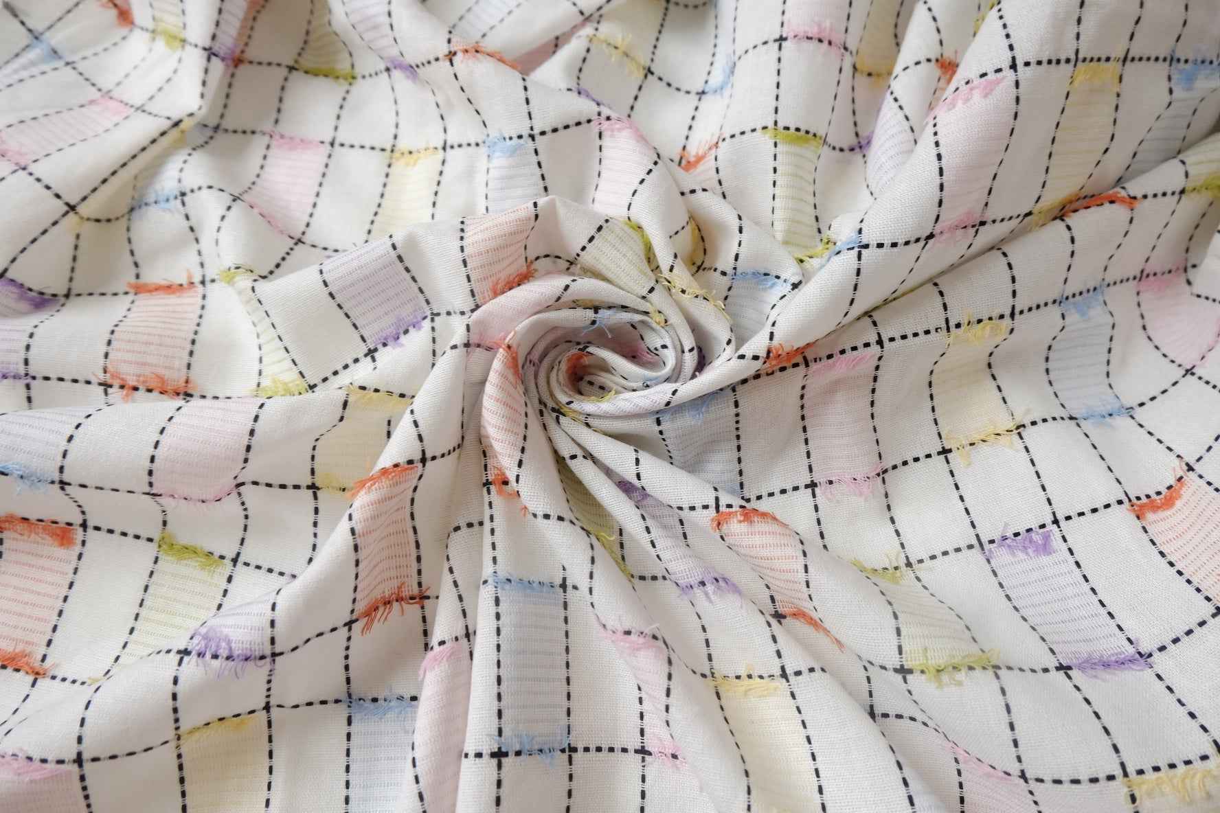 Color Patch Yarn-Dyed Jacquard Check Fabric - 1.64 yd