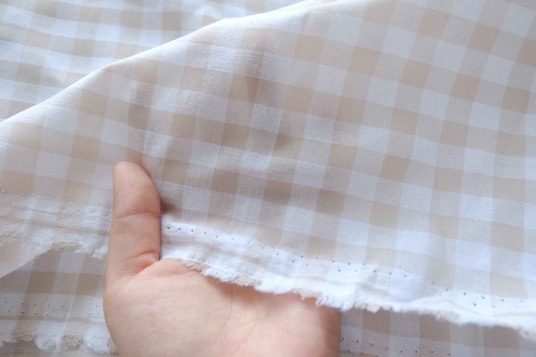 Oatmeal Gingham Cotton Fabric - 2.19 yd