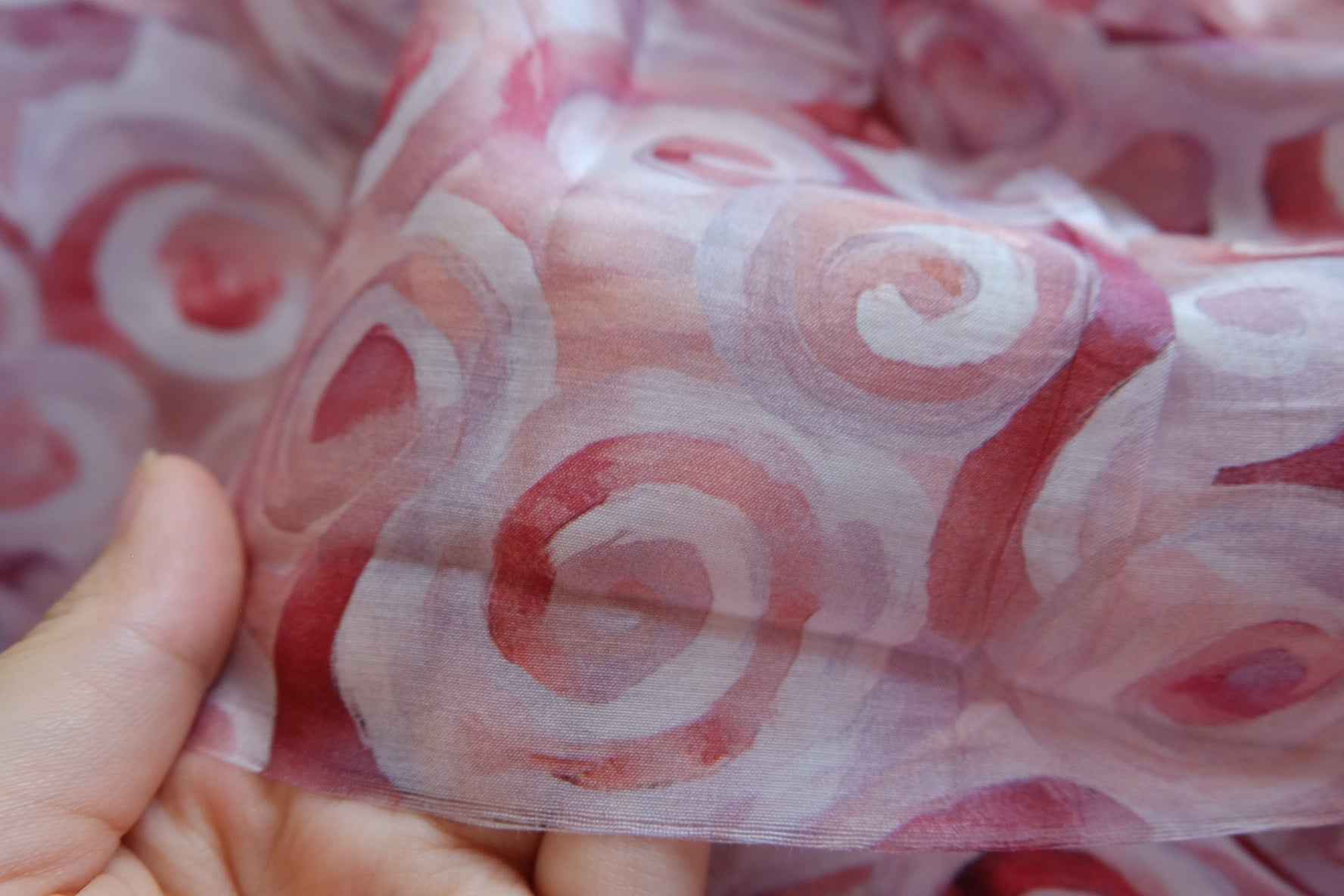 Pink Swirl Tencel Linen Sheer Fabric - 2.73 yd