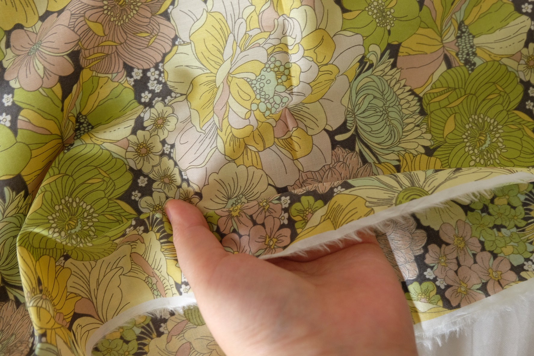 Vintage Olive Floral Cotton Lawn Fabric – 3.3 yd