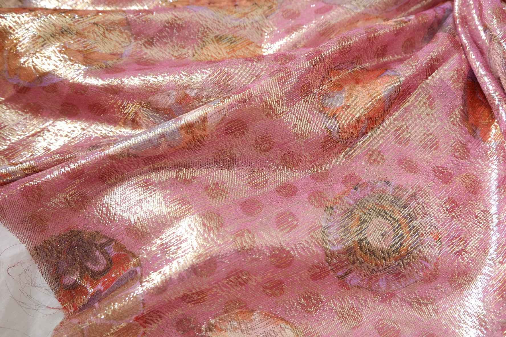 Metallic Rose Silk Statement Fabric - 3.28 yd