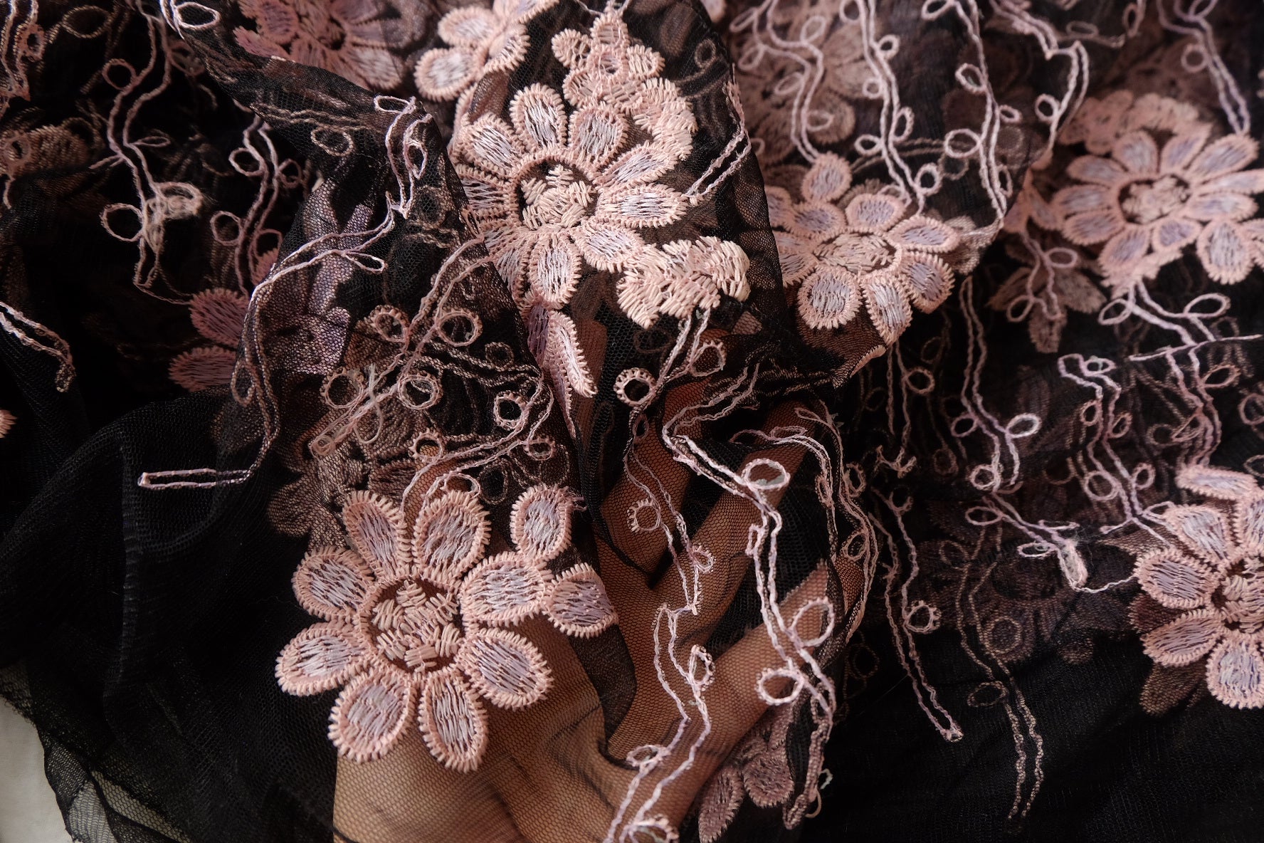 Dusty Rose Embroidered Mesh Lace, 4.37 Yards