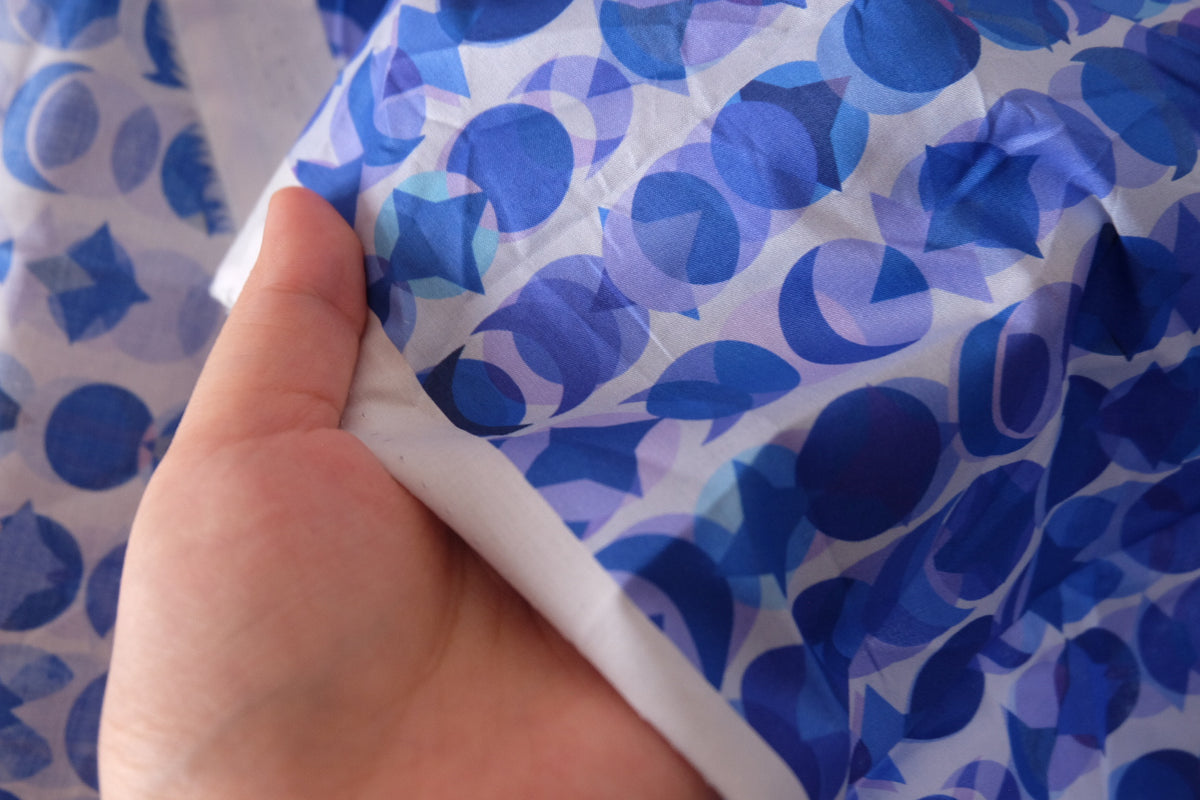 Blue Geometric Cotton Lawn Remnant – 1.1 yd