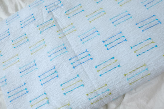 Blue Stripe Bubble Jacquard Cotton Fabric — 2.19 yd
