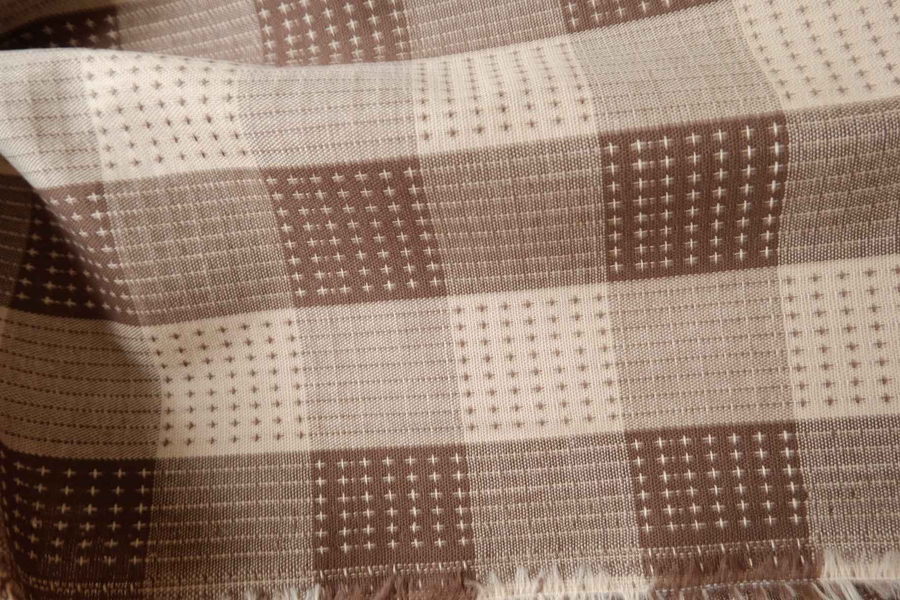 Yarn-Dyed Brown Check Linen Cotton Fabric, Textured Midweight Apparel Weight, 1.64 Yards
