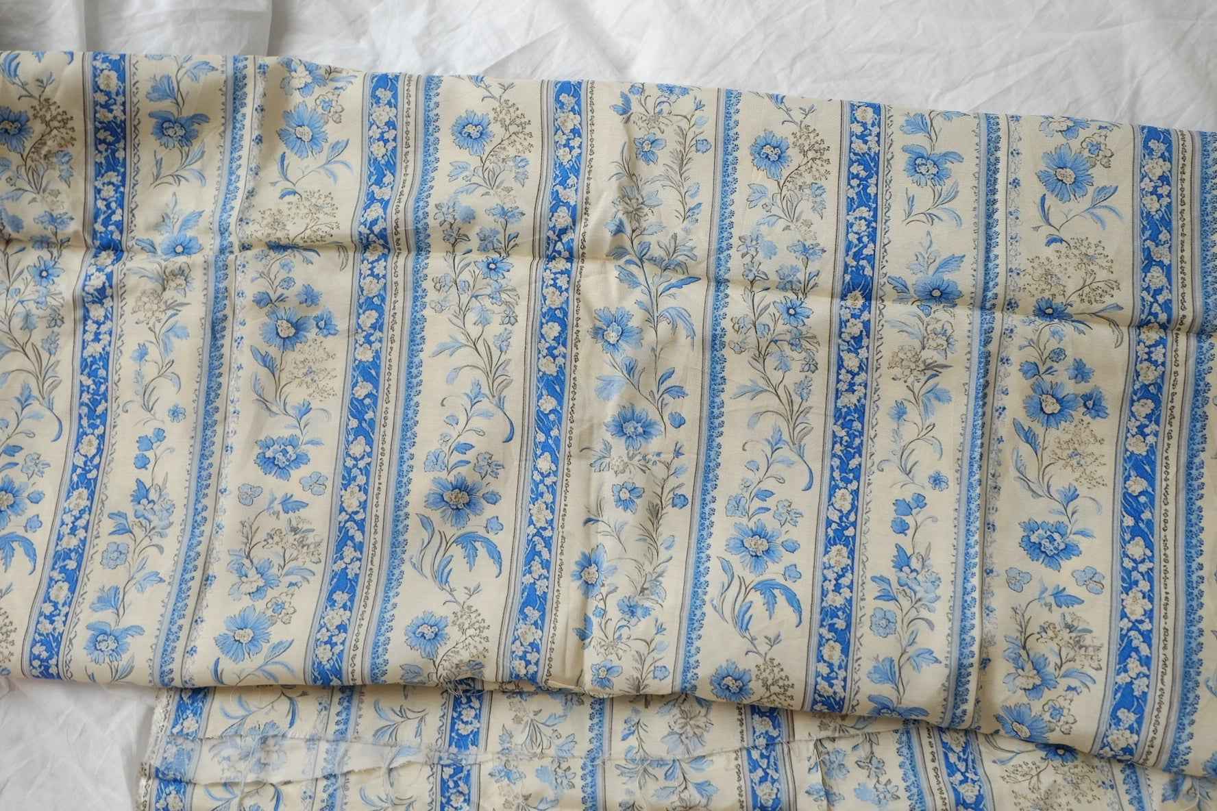 Porcelain Blue Floral Stripe Rayon Linen Fabric, Soft Airy Summer Weight, 2.41 Yards