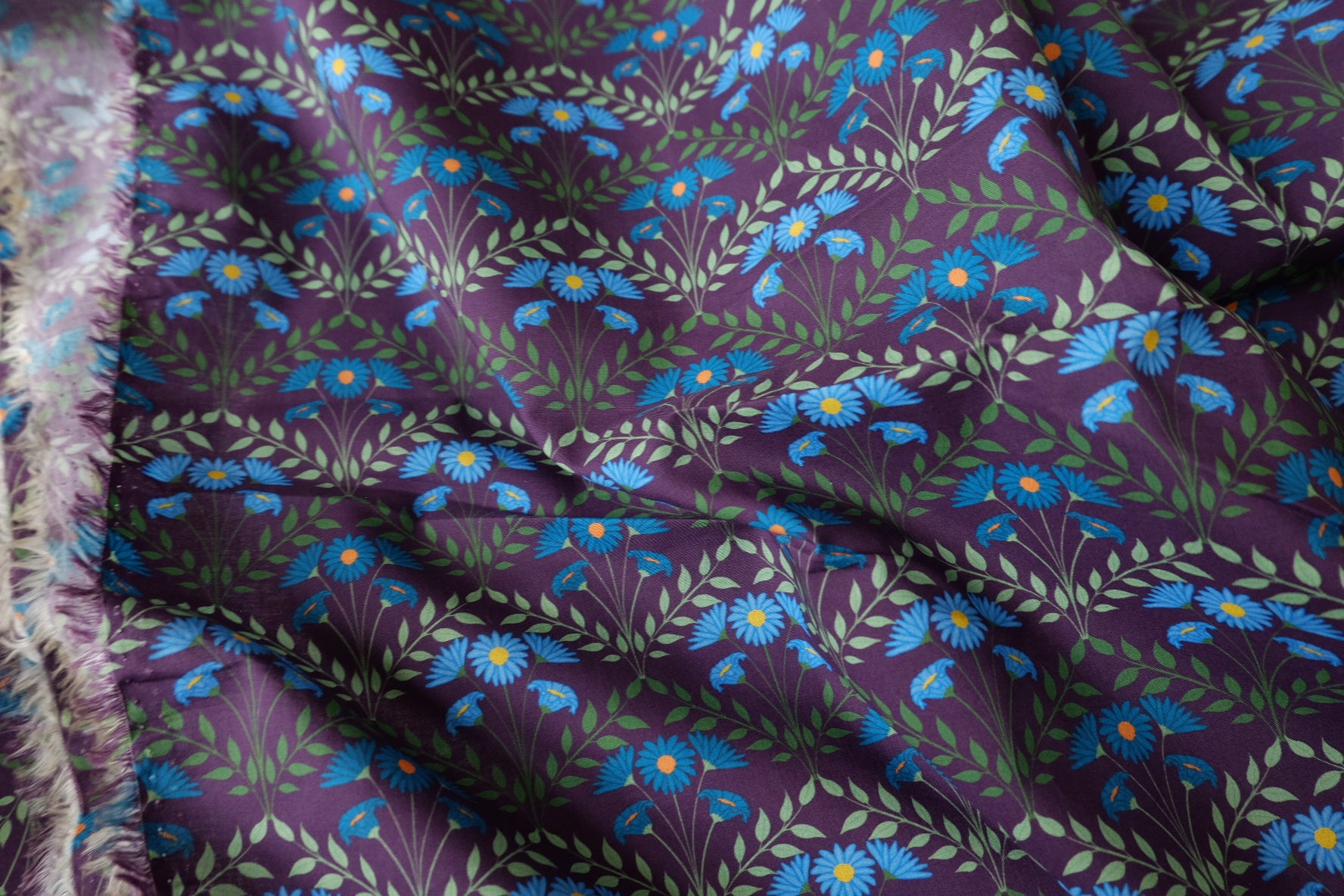 Purple Blue Daisy Cotton Poplin Fabric - 2.19 yd