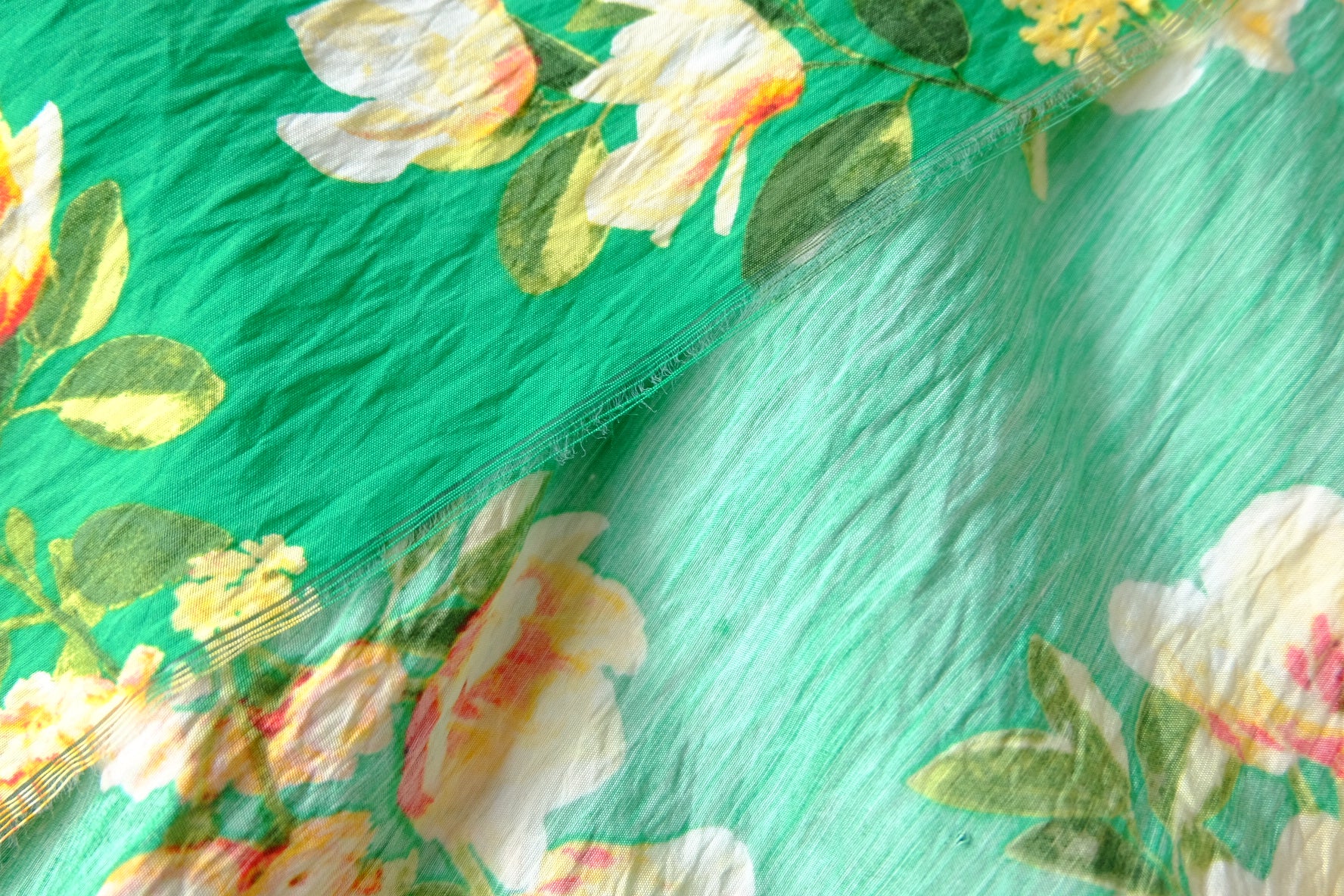 Vibrant Green Floral Tencel Cotton Fabric 3.3 Yards