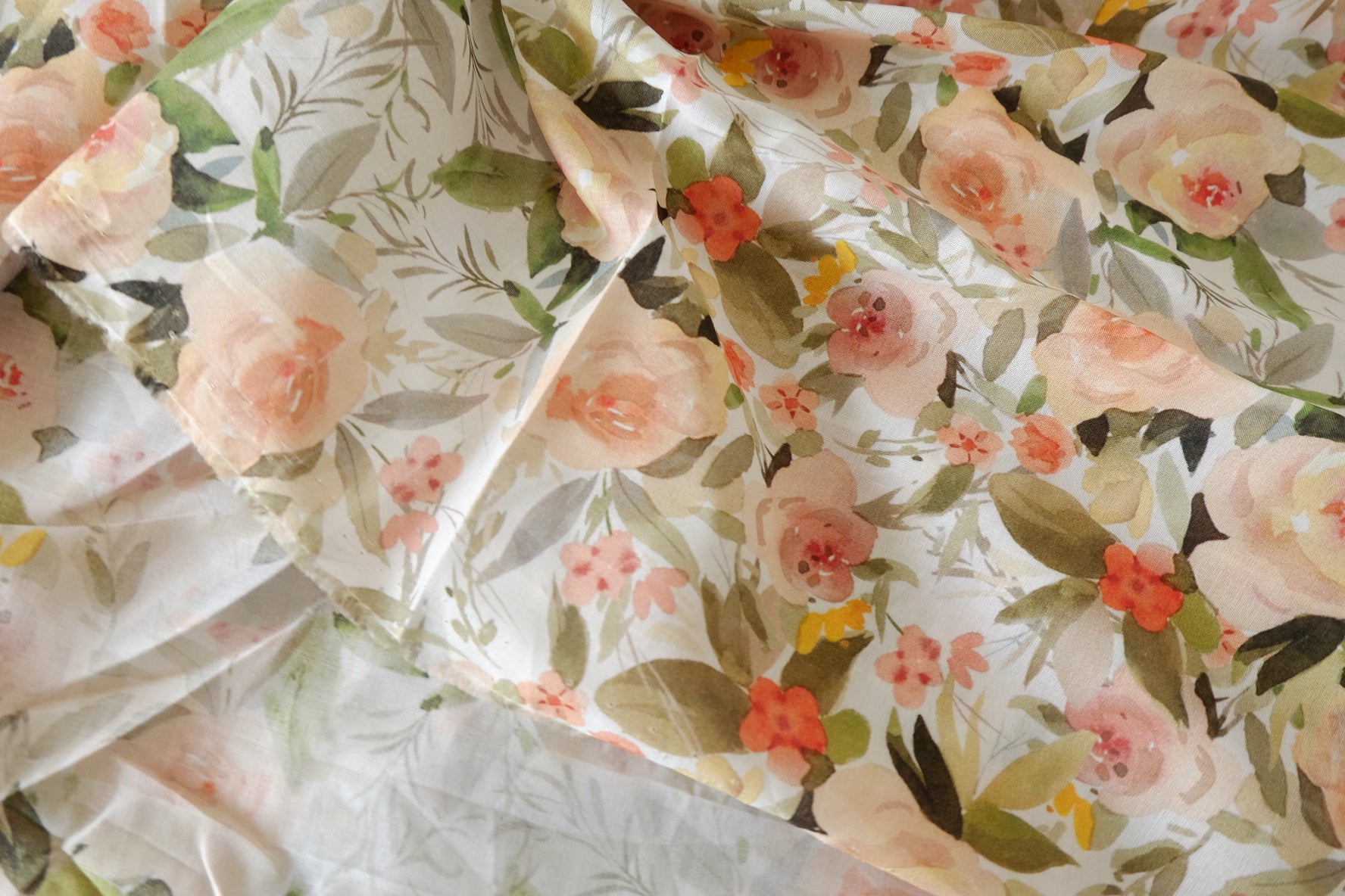 Blush Garden Watercolor Floral Ultra-Fine 100-Count Cotton Fabric– 3.28 yd