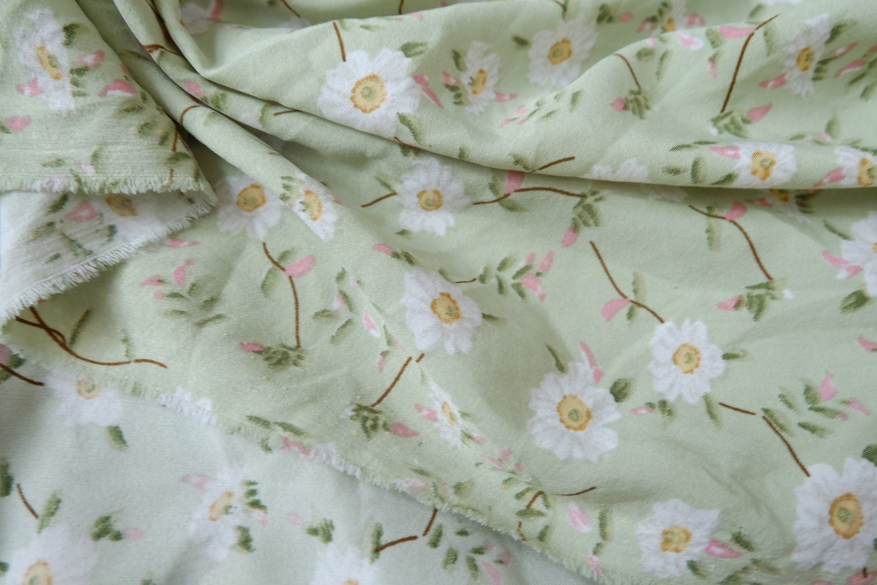 Mint Daisy Heavy Chiffon Fabric for Dresses and Skirts 2.4 Yards