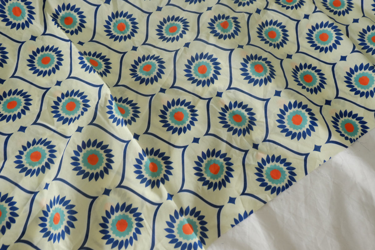 Retro Tile Floral Cotton Lawn — 1.97 yd