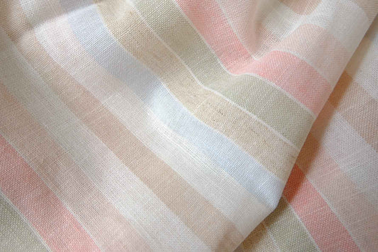 Yarn-Dyed Linen Stripe Fabric, Soft Pastel Multi Stripe, 2.19 Yards