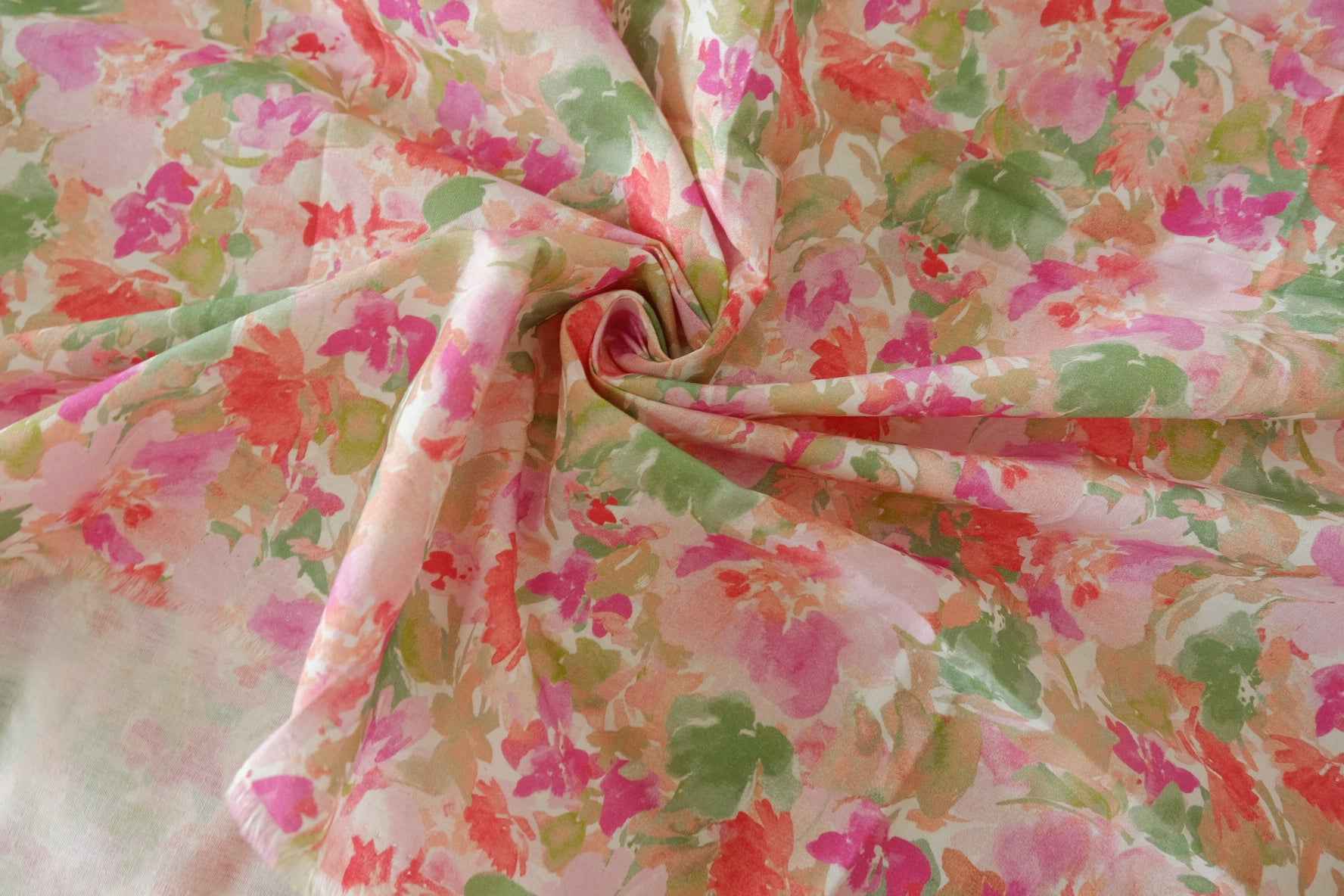 Pink Watercolor Floral Cotton Poplin — 3.83 yd