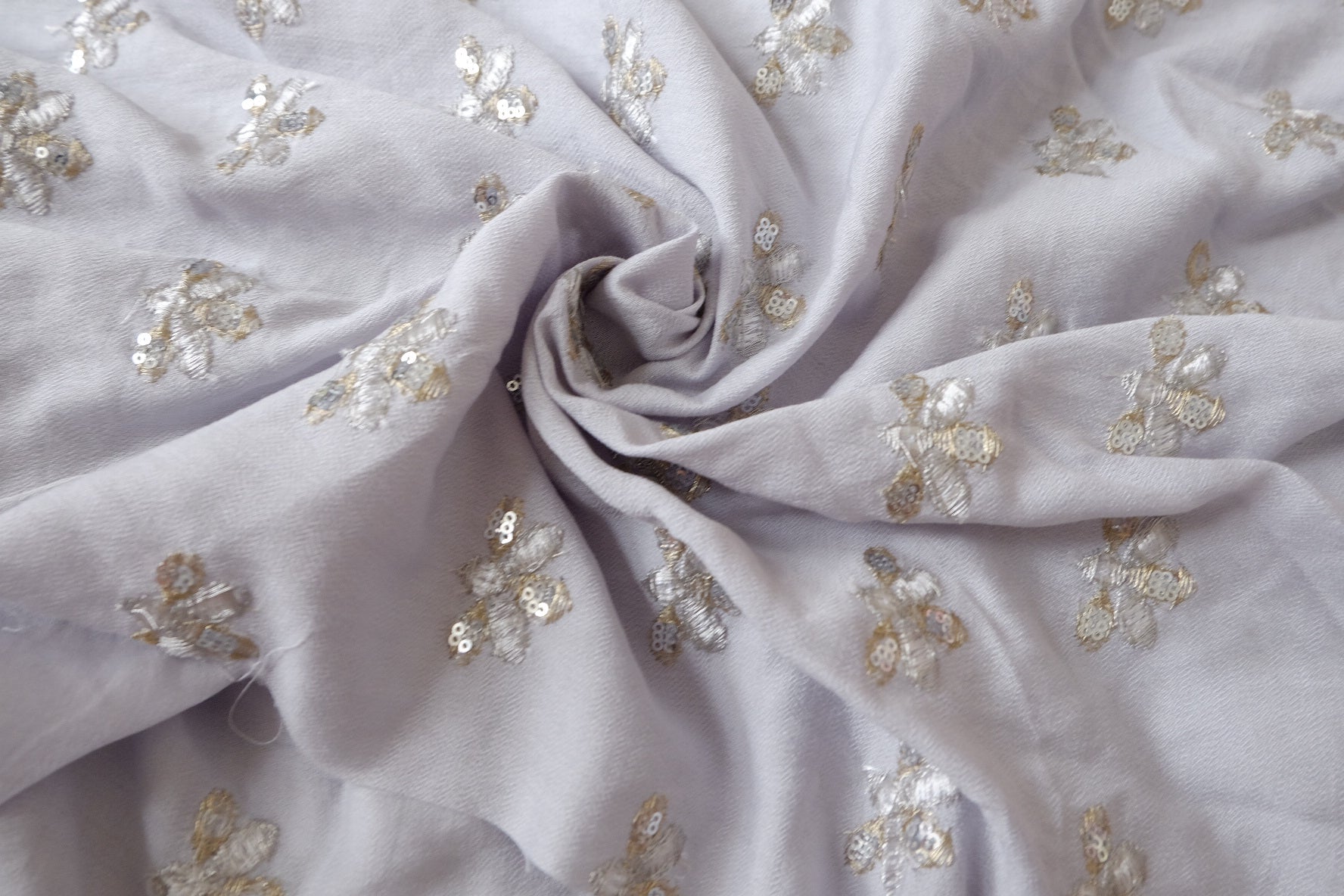Sequin Bee Embroidered Tencel-Linen Fabric — 2.19 yd