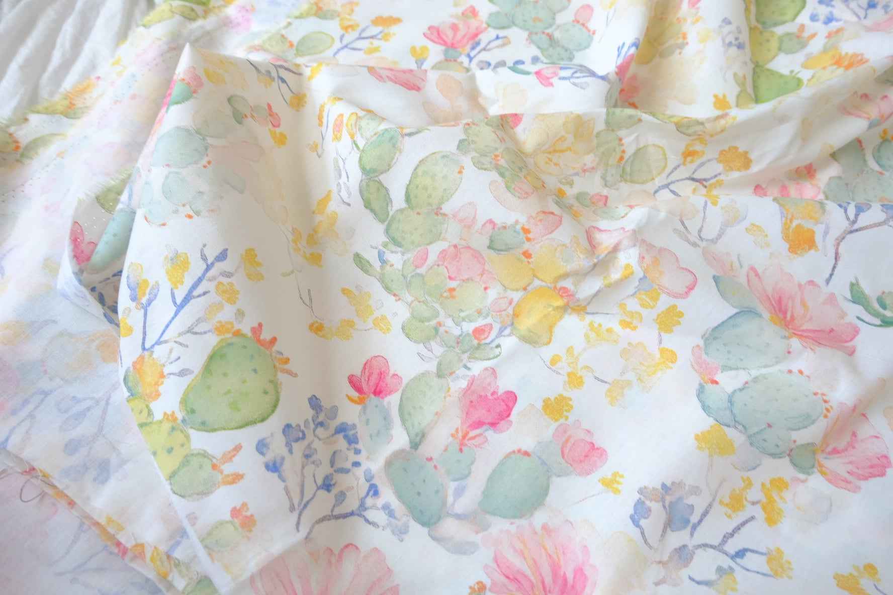 Watercolor Cactus Garden Cotton Poplin Fabric - 3.28 yd