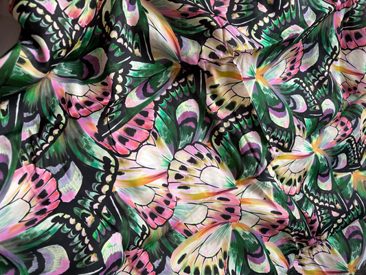 Bold Butterfly Cupro Fabric, Fluid Dress Weight Statement Print