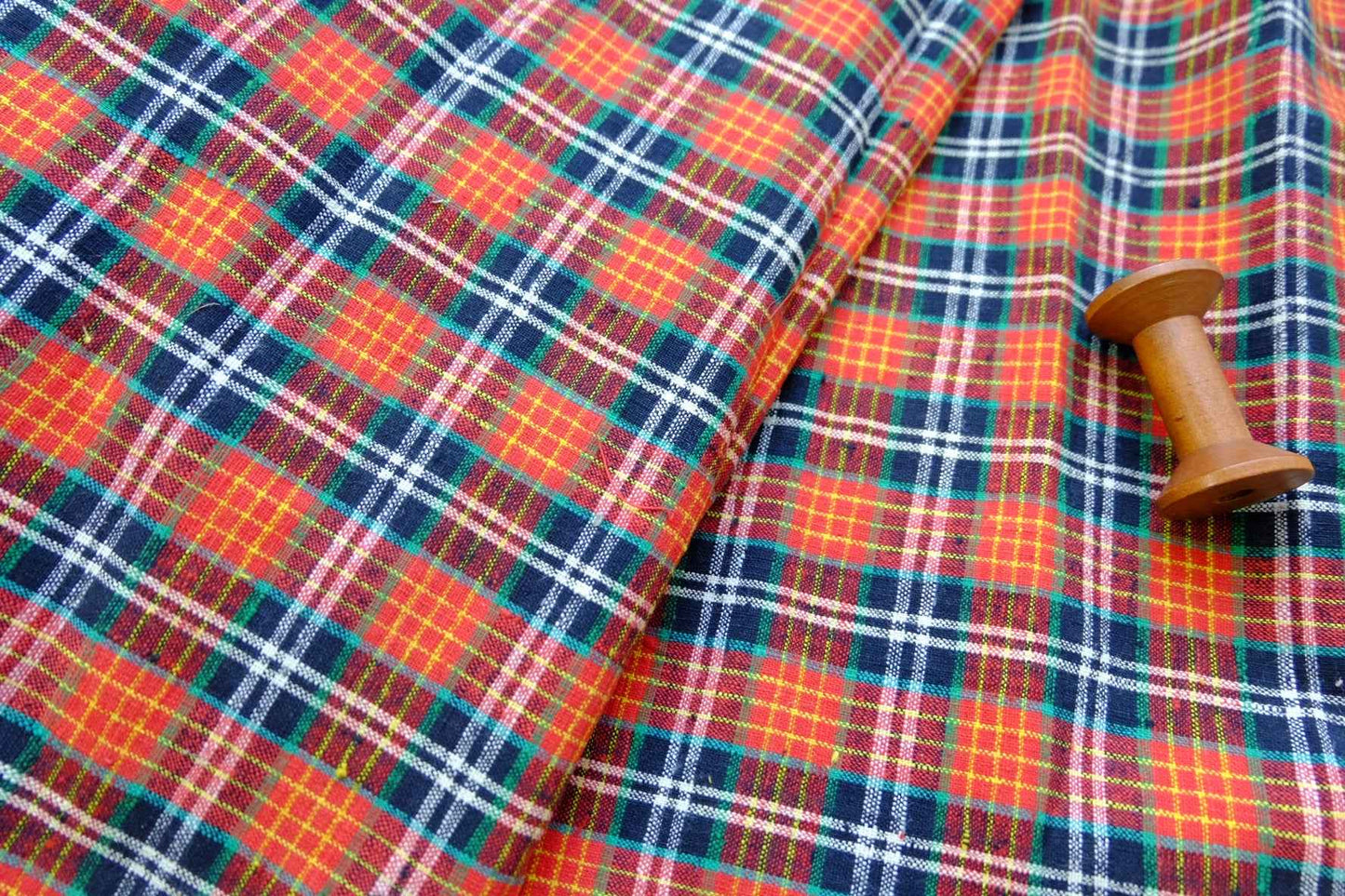 A000 Ember Glow: Northern Check Tǔbù in Ruby & Charcoal - 40cm Width - BUBBO