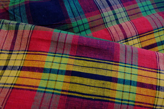 A003 Spice Bazaar: Northern Check Tǔbù in Ruby, Emerald & Gold - 53cm Width - BUBBO