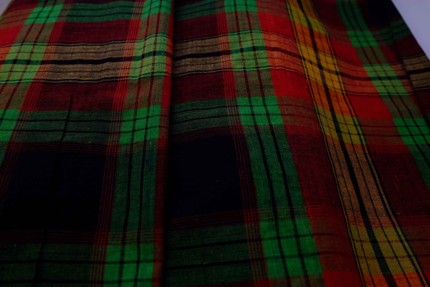 A003 Spice Bazaar: Northern Check Tǔbù in Ruby, Emerald & Gold - 53cm Width - BUBBO