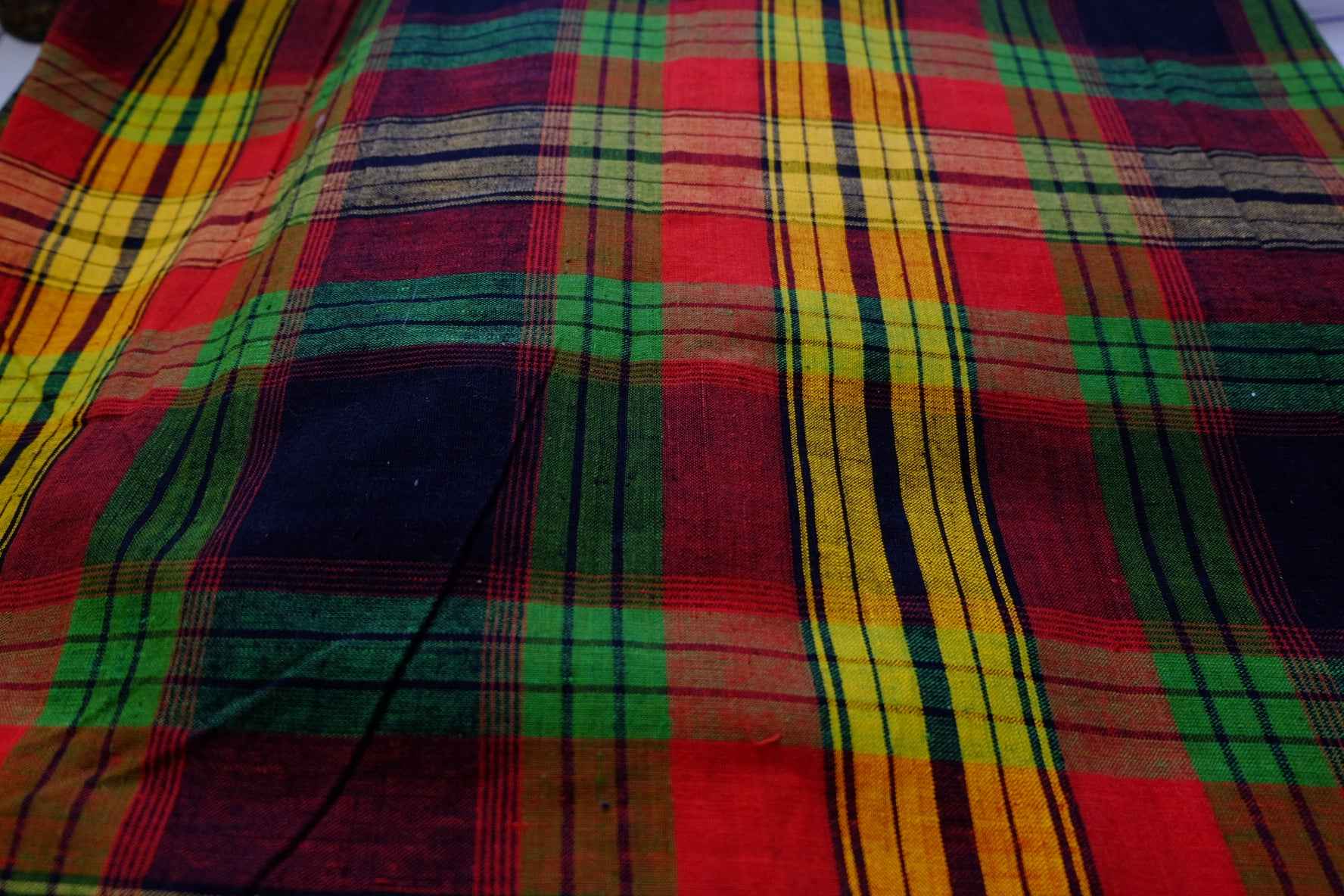 A003 Spice Bazaar: Northern Check Tǔbù in Ruby, Emerald & Gold - 53cm Width - BUBBO