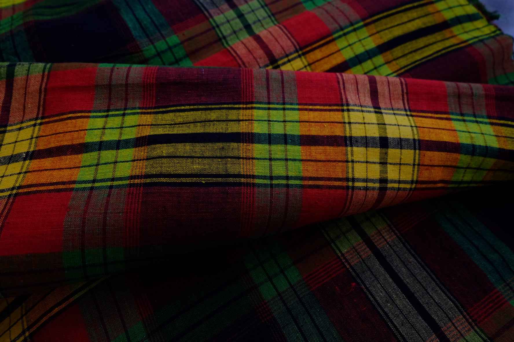 A003 Spice Bazaar: Northern Check Tǔbù in Ruby, Emerald & Gold - 53cm Width - BUBBO