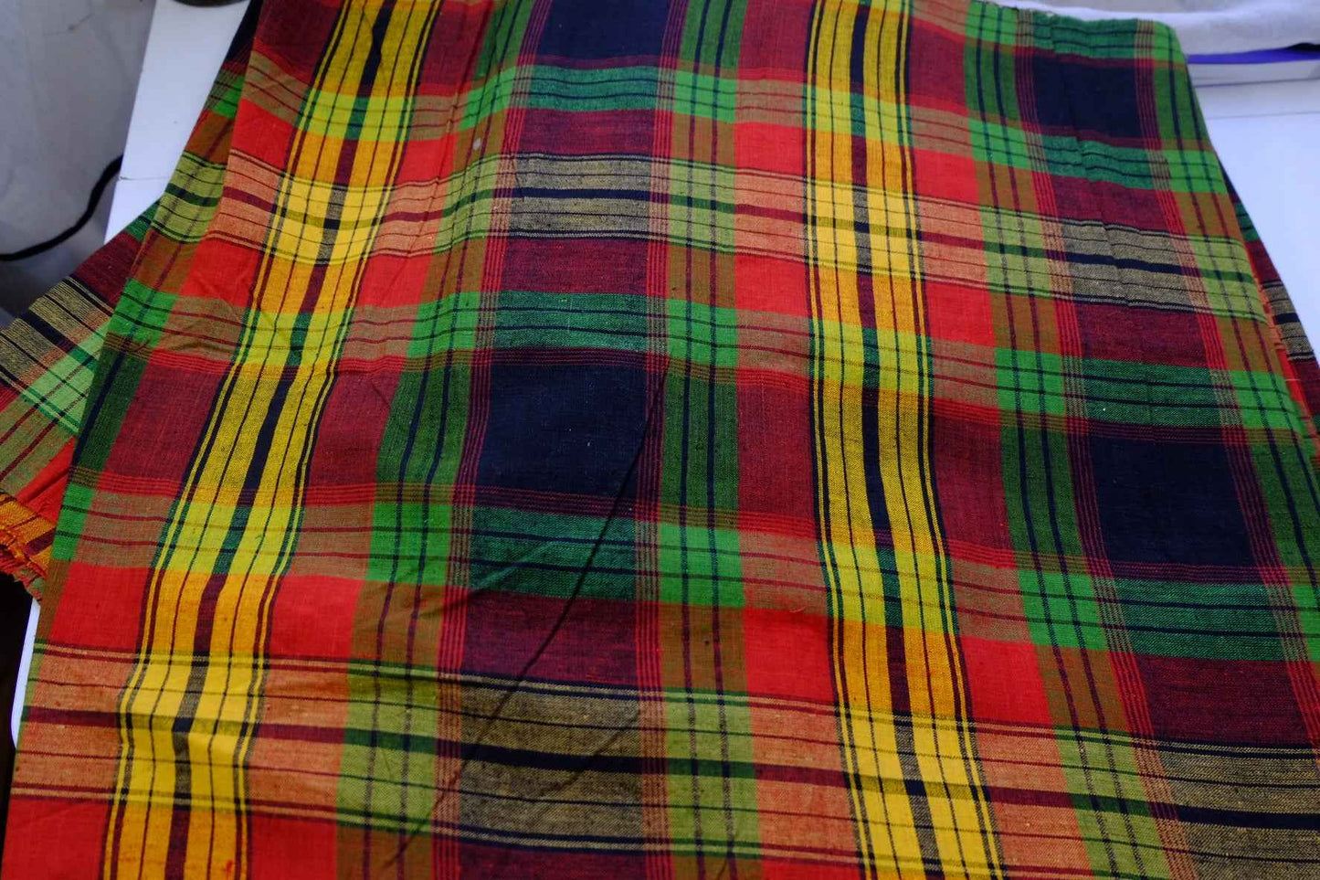 A003 Spice Bazaar: Northern Check Tǔbù in Ruby, Emerald & Gold - 53cm Width - BUBBO