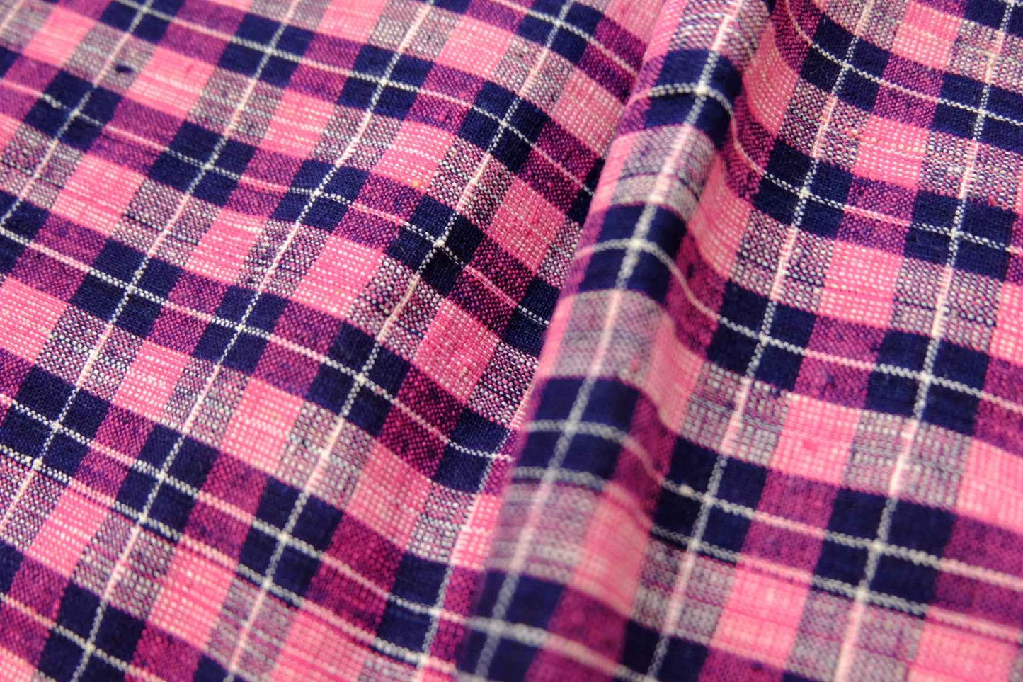 A004 Peach Noir: Northern Check Tǔbù with Dotted Accents - 45cm Width - BUBBO