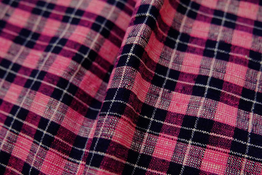 A004 Peach Noir: Northern Check Tǔbù with Dotted Accents - 45cm Width - BUBBO
