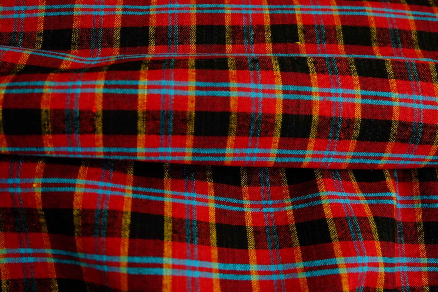 A005 Crimson Dynasty: Northern Check Tǔbù with Sapphire & Gold Accents - 50cm Width - BUBBO