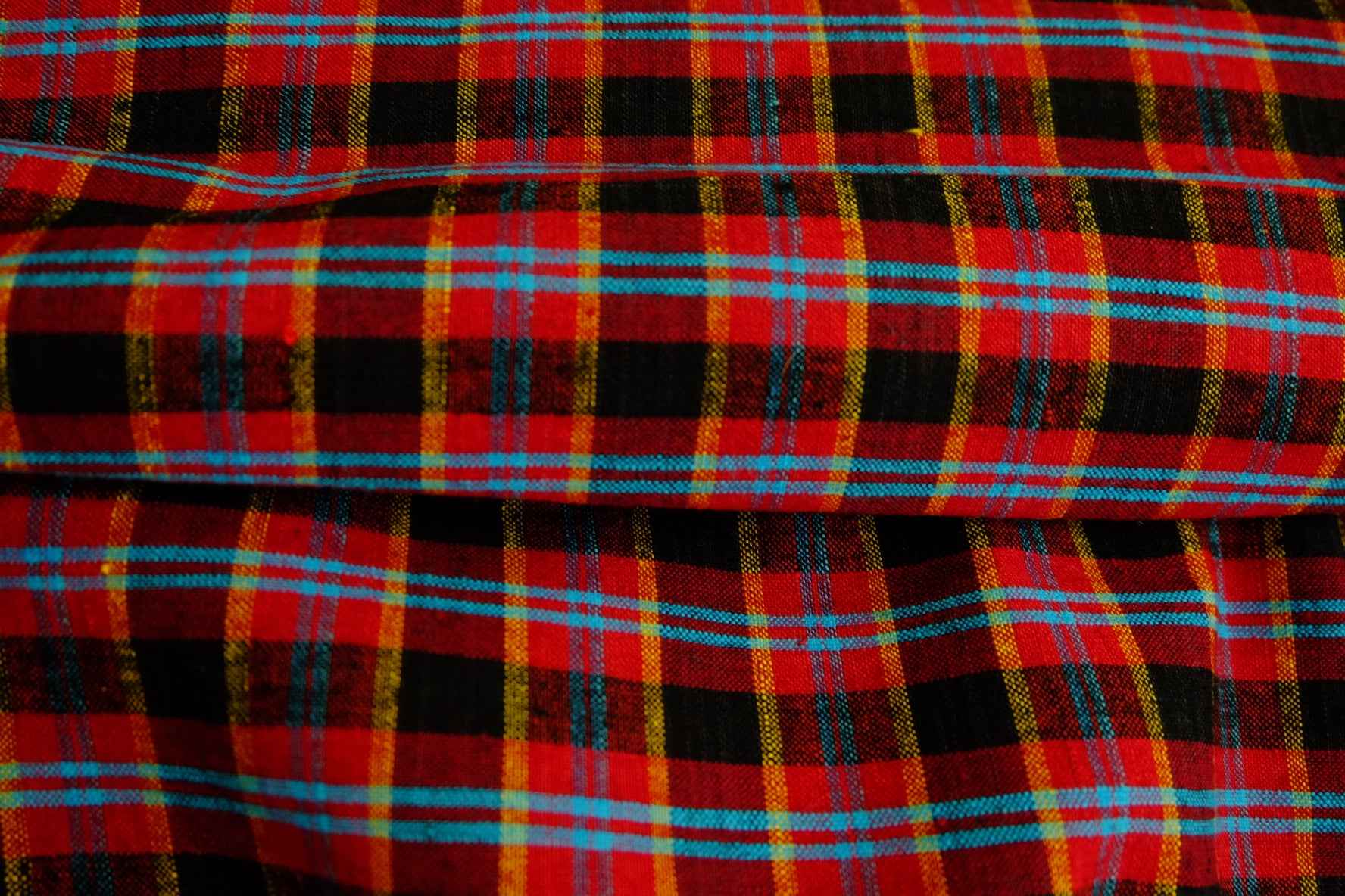 A005 Crimson Dynasty: Northern Check Tǔbù with Sapphire & Gold Accents - 50cm Width - BUBBO