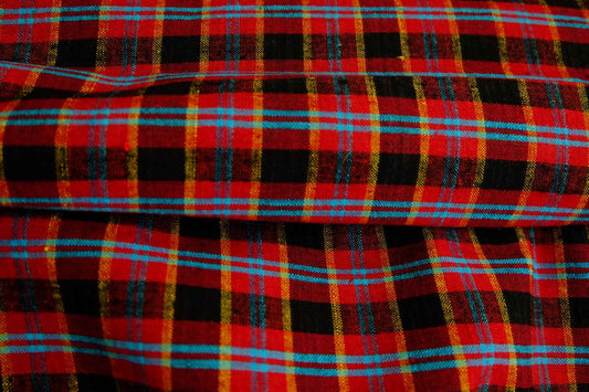 A005 Crimson Dynasty: Northern Check Tǔbù with Sapphire & Gold Accents - 50cm Width - BUBBO