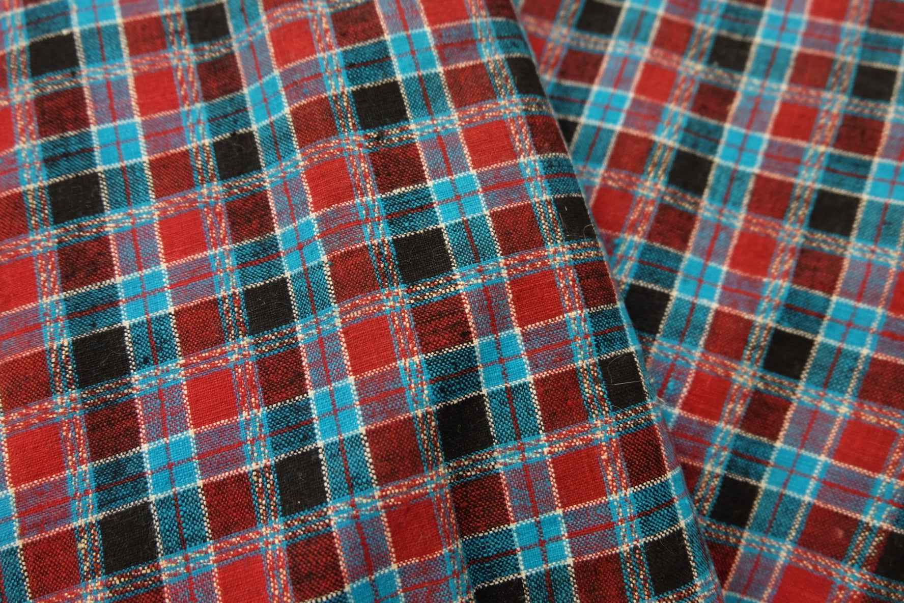 A006 Sky Grid: Northern Tǔbù in Scarlet & Azure - 51cm Width - BUBBO