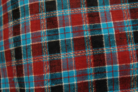 A006 Sky Grid: Northern Tǔbù in Scarlet & Azure - 51cm Width - BUBBO