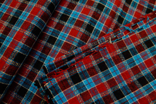 A006 Sky Grid: Northern Tǔbù in Scarlet & Azure - 51cm Width - BUBBO