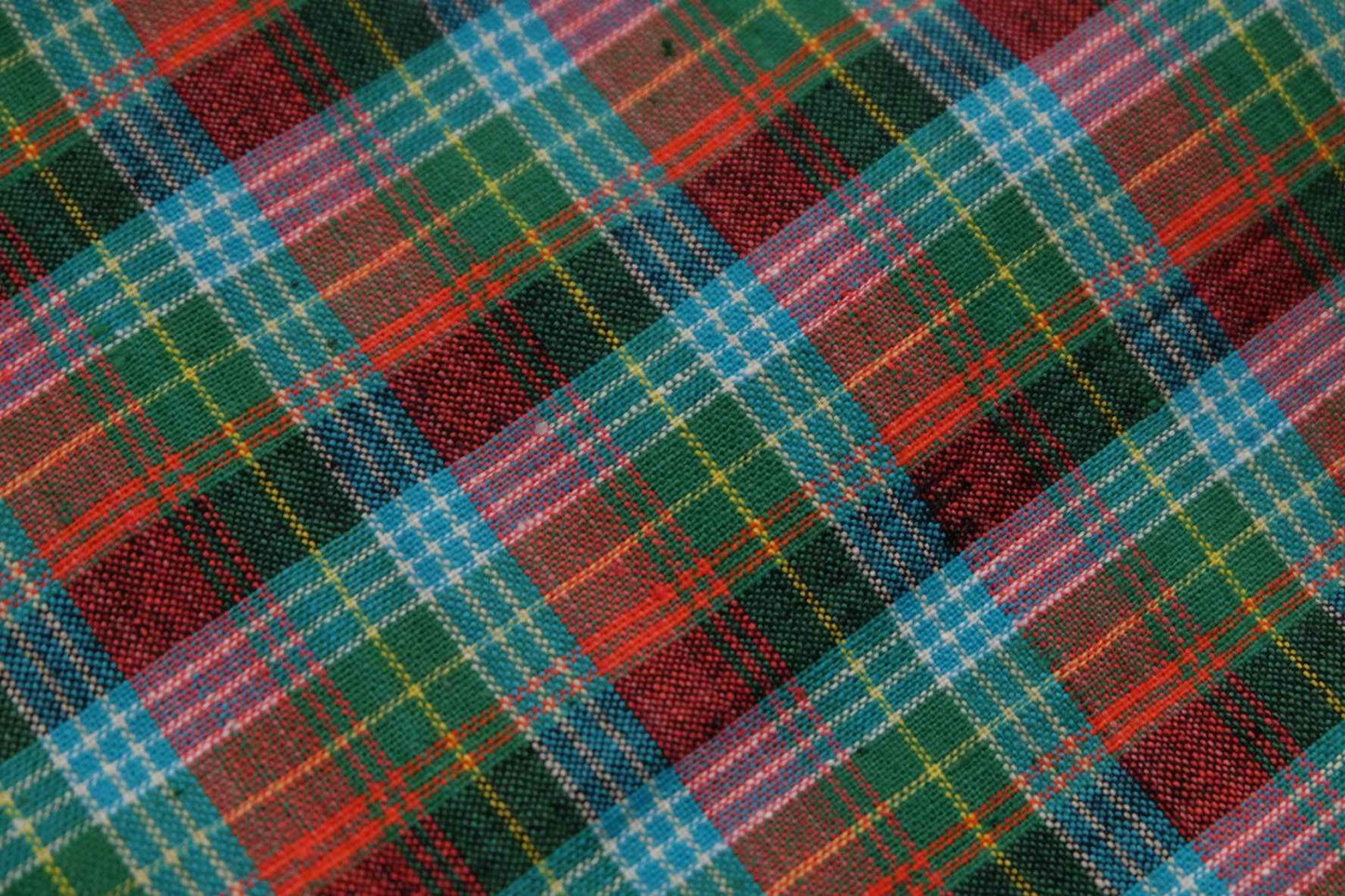 A009 Lagoon Sunrise: Northern Check Tǔbù in Teal & Tangerine - 53cm Width - BUBBO
