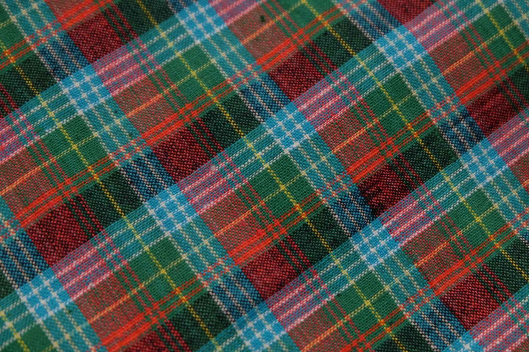 A009 Lagoon Sunrise: Northern Check Tǔbù in Teal & Tangerine - 53cm Width - BUBBO