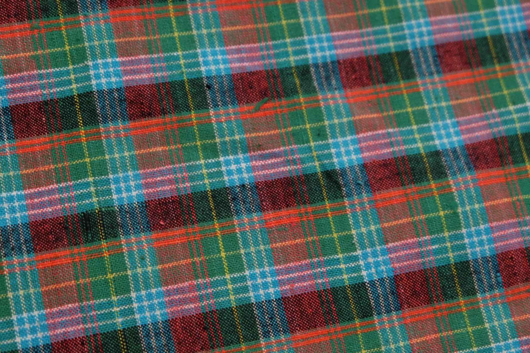 A009 Lagoon Sunrise: Northern Check Tǔbù in Teal & Tangerine - 53cm Width - BUBBO